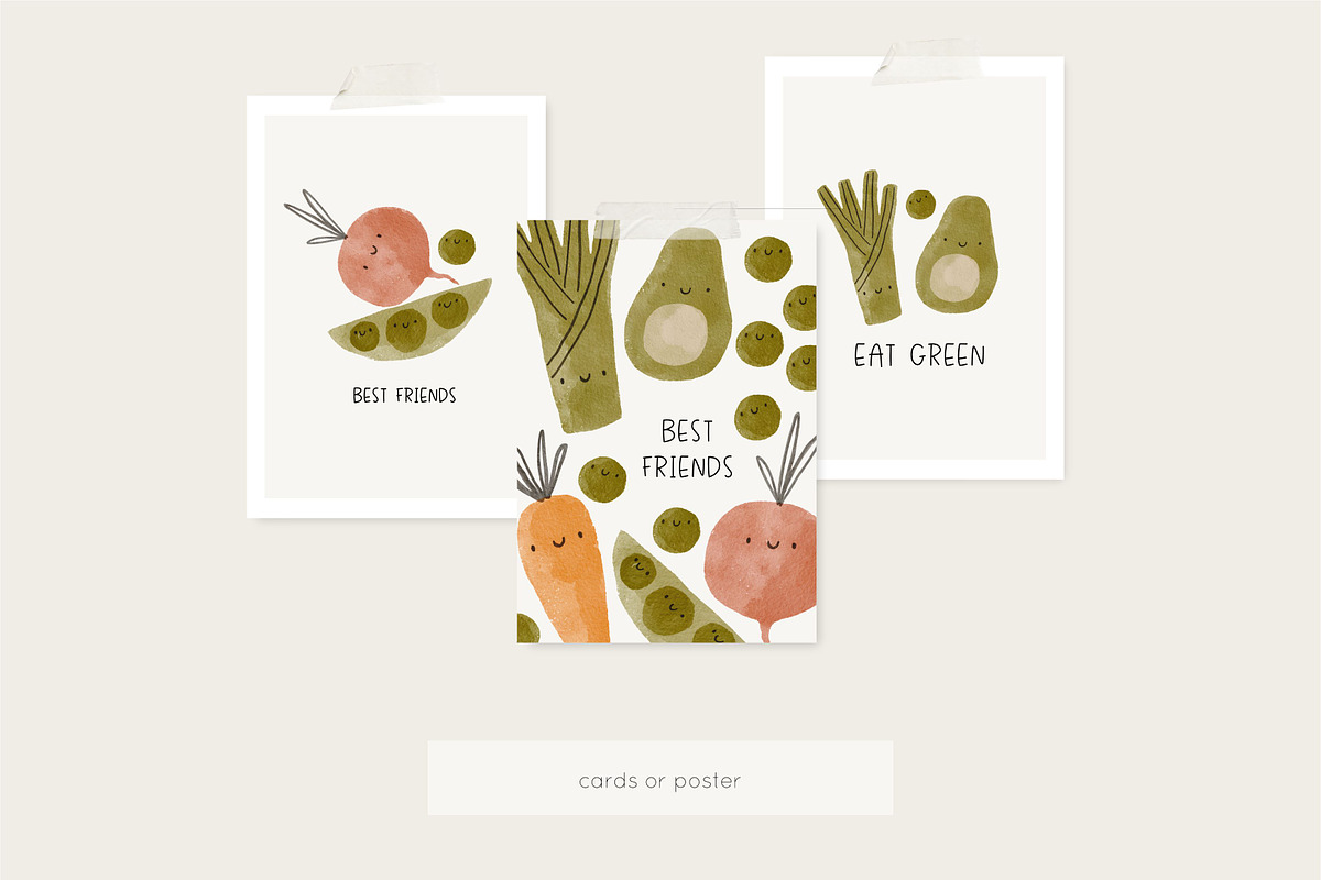 Cute cartoon watercolor vegetables, a Food Illustration by Cute And Wild (Photo 7 of 7)