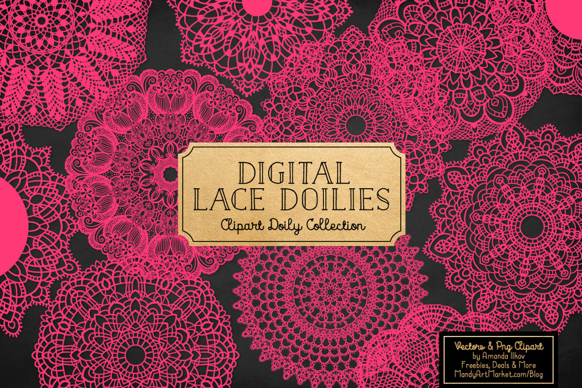Hot Pink Lace Doilies, Doily Clipart, an Illustration by Amanda Ilkov (Photo 2 of 4)