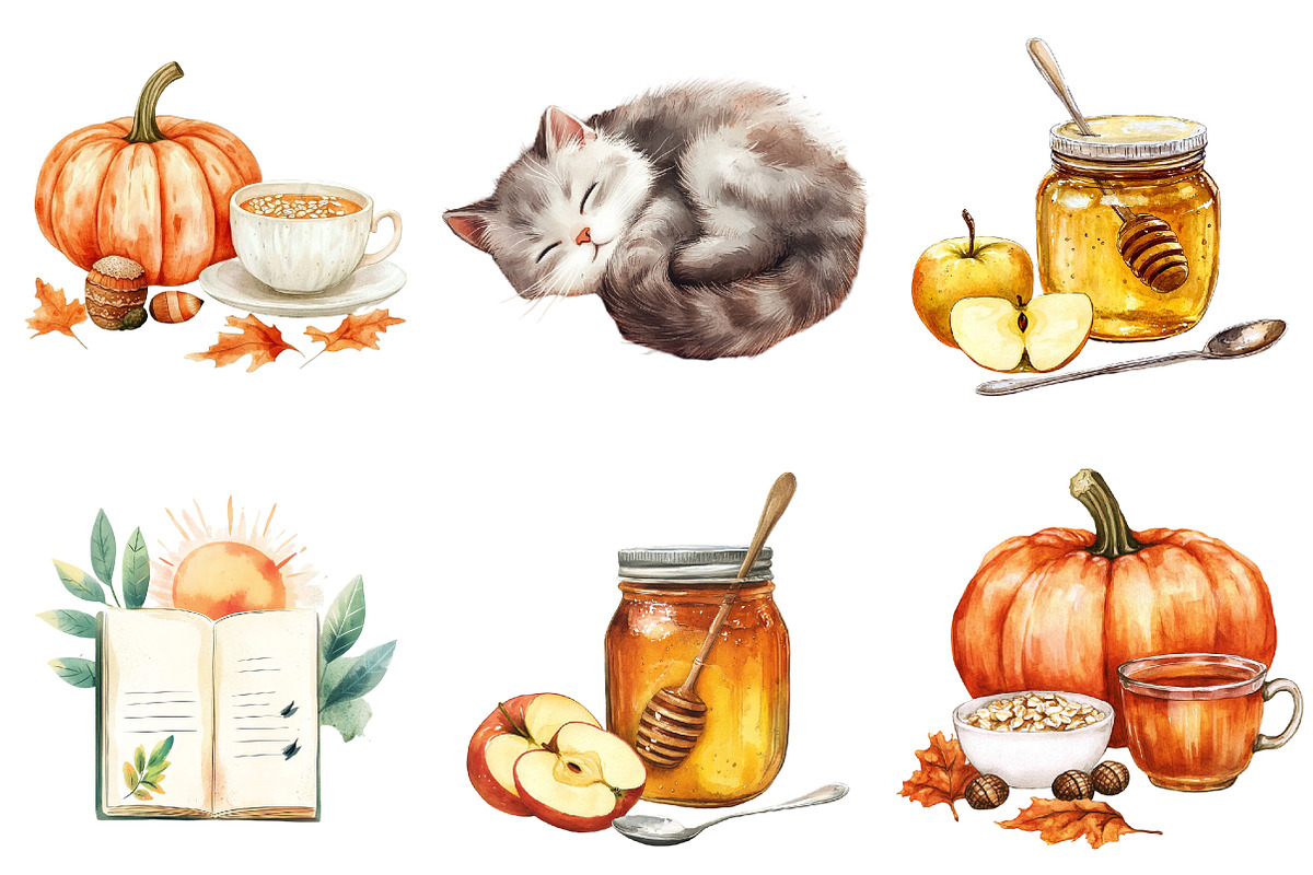 Morning and Fall Clipart, an Illustration by Watercolor design (Photo 4 of 5)