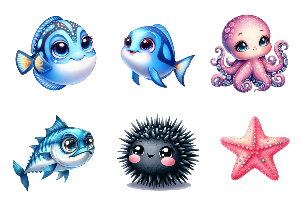 Kawaii Sea Animal Clipart, an Illustration by CreationArt (Photo 5 of 5)