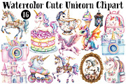 Watercolor Cute Unicorn Clipart, a Seasonal Illustration by CitraGraphics (Thumbnail 1 of 5)