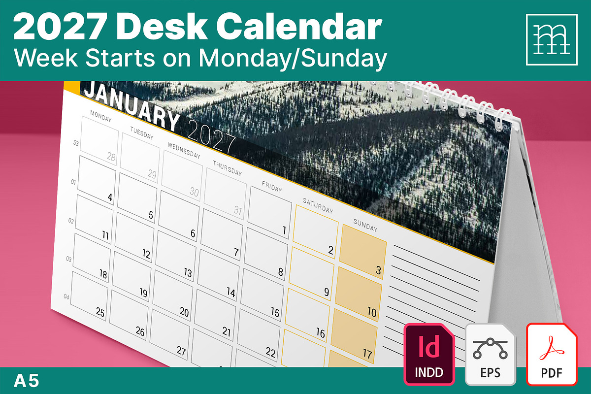 Desk Calendar 2027 (DC034-27), a Stationery Template by mikhailmorosin (Photo 1 of 7)