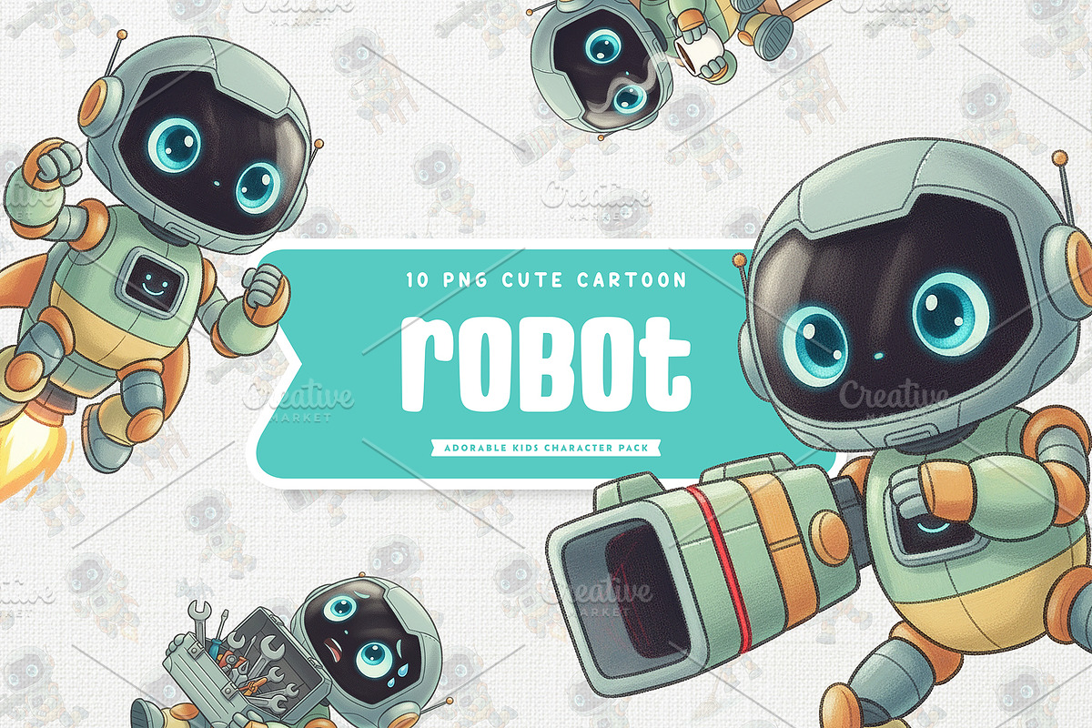 Adorable Robot Kids Cartoon, a Technology Illustration by Gohsantosa (Photo 1 of 4)