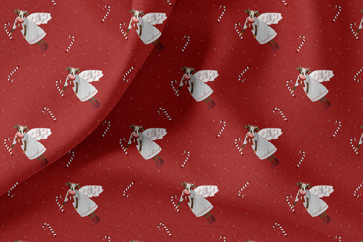 candy cane and cow pattern, a Pattern Graphic by watercolor kamill (Photo 5 of 7)