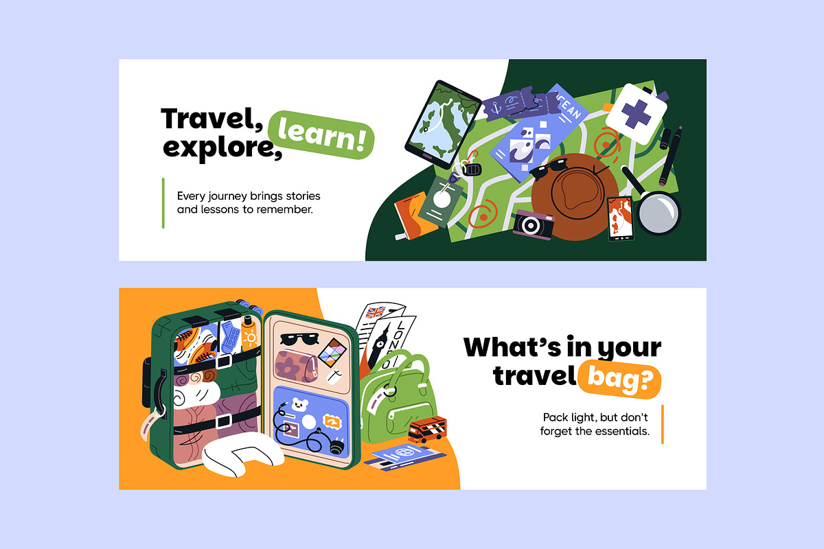 Baggage for travel set, banners, an Object Illustration by PaperTrident (Photo 10 of 11)