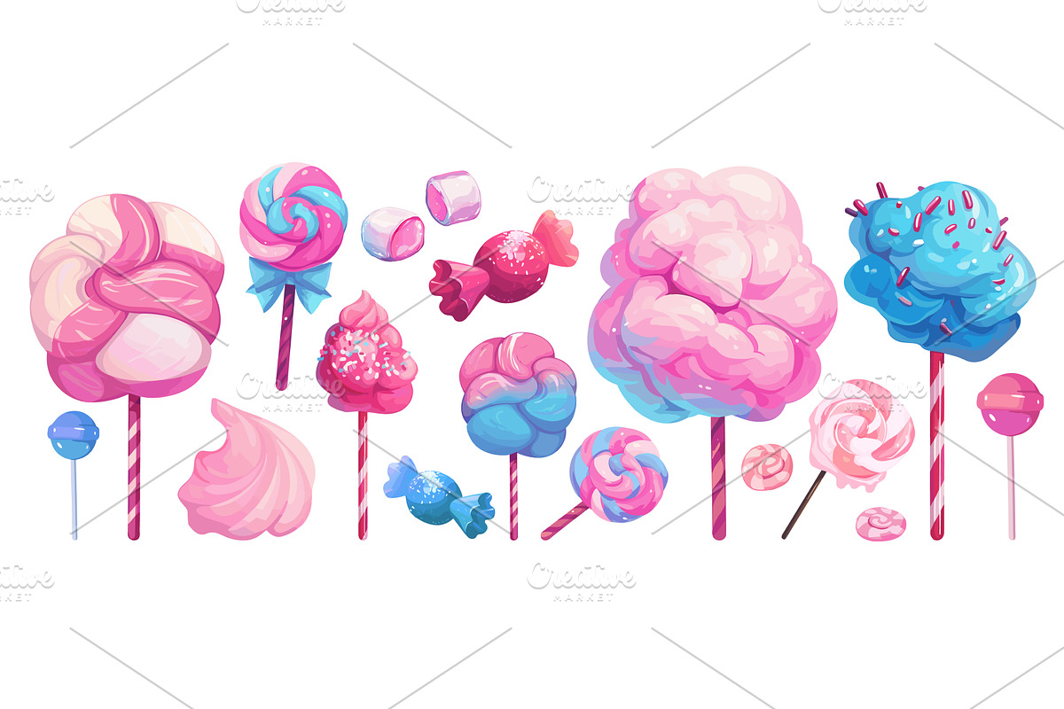 sweets cartoon set. pink blue airy, an Object Illustration by Stock-Smart-Start