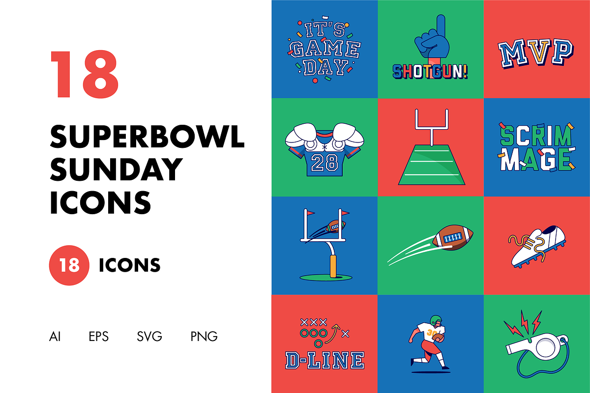 18 Super Bowl Sunday Icons, a Sport Illustration by Hello Mister Frank (Photo 1 of 4)