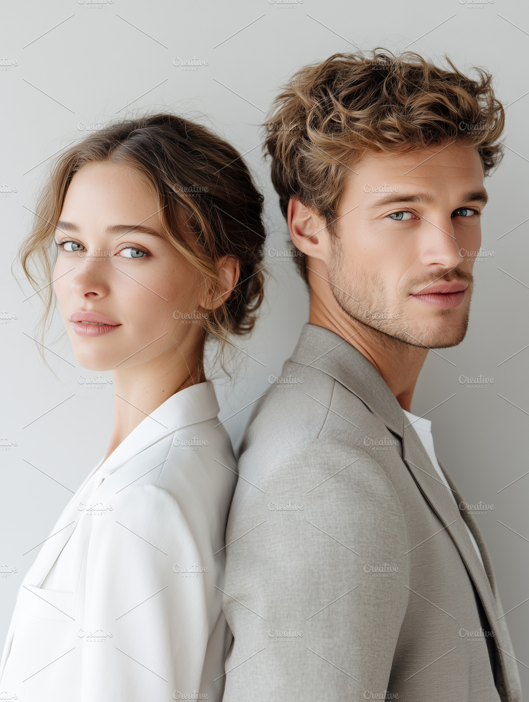 Stylish young man and woman standing, a Business Photo by MistyDay
