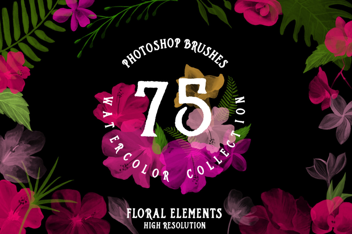 Photoshop Brushes watercolor flowers preview 3