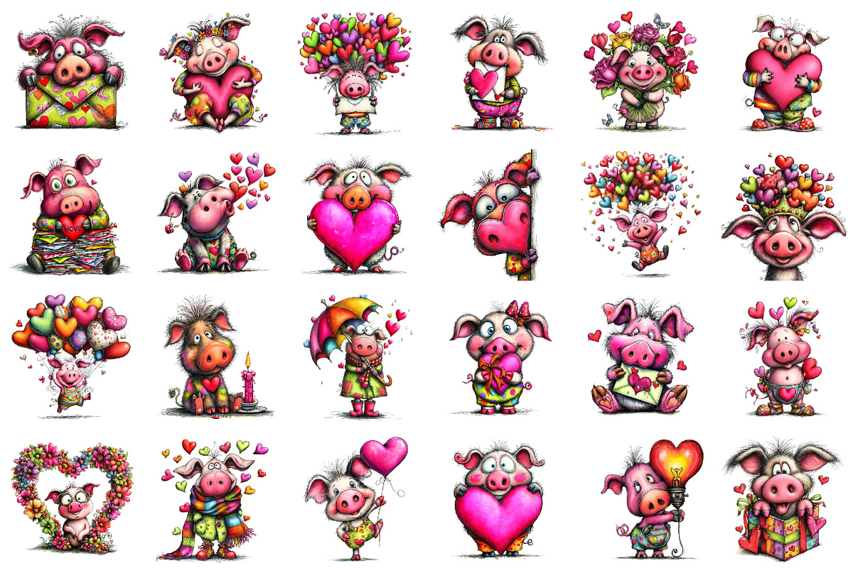 Quirky Valentine Pig Clipart, an Illustration by designcity5 (Photo 2 of 5)