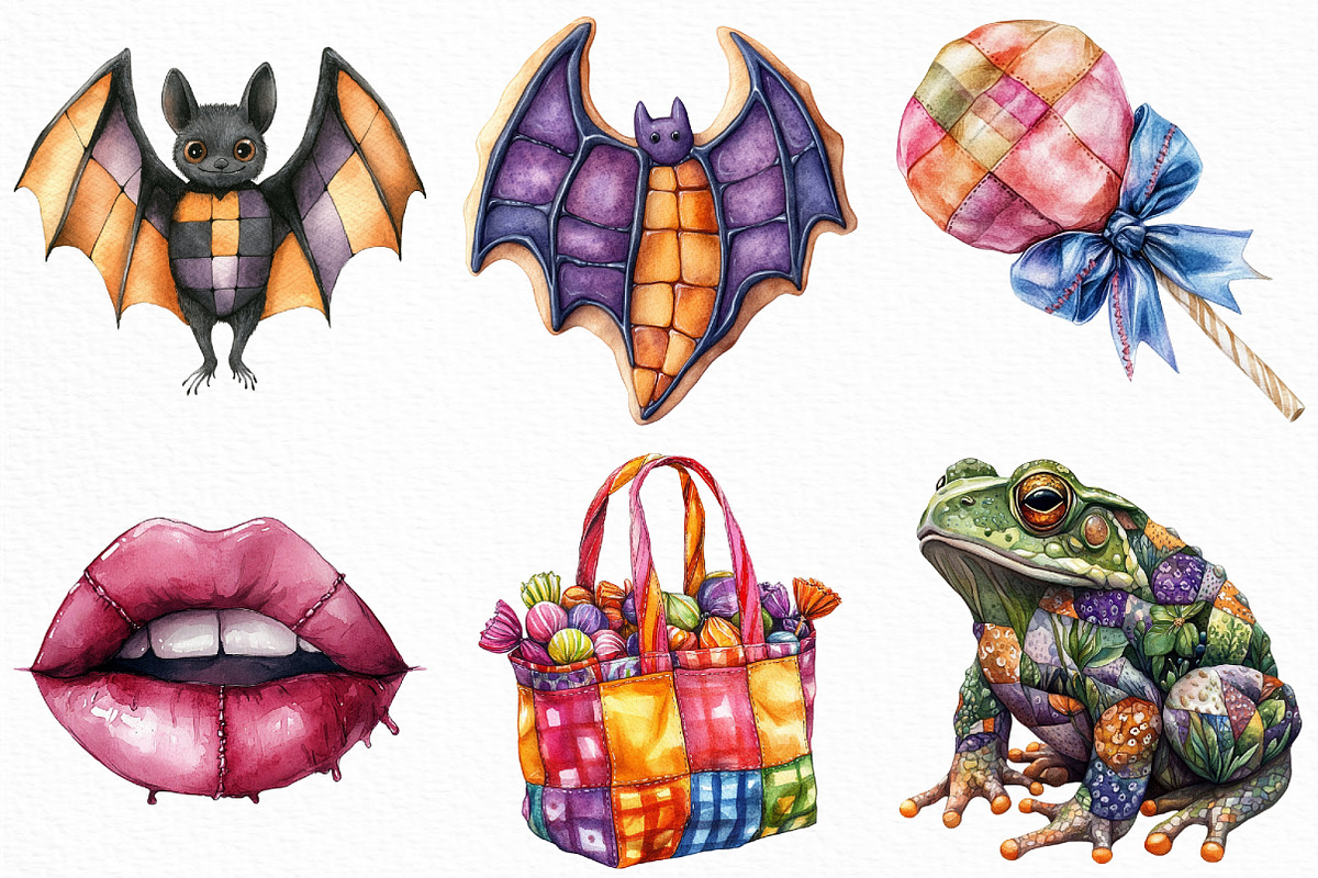 Watercolor Patchwork Halloween PNG, an Illustration by Craft Nest (Photo 4 of 6)
