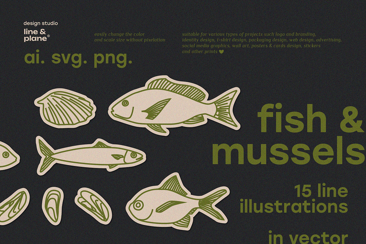 Fish & Mussels - Line Illustrations, an Animal Illustration by line & plane (Photo 1 of 9)