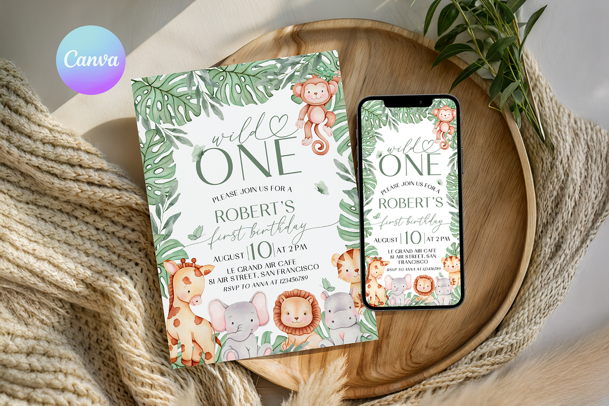 Wild One First Bday Invitation Set, a Templates & Theme by VeliusCreativeStudio (Photo 1 of 6)