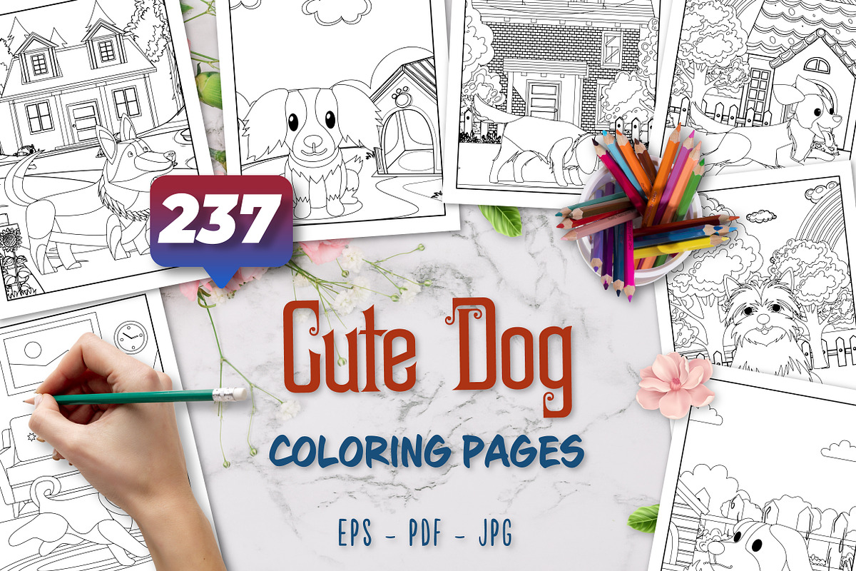 237 Cute Dog Coloring Pages Vector, an Animal Illustration by Blue Digital Studio (Photo 1 of 9)