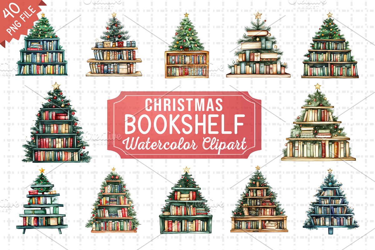 Christmas Bookshelf Clipart Bundle, an Illustration by RaiihanCrafts