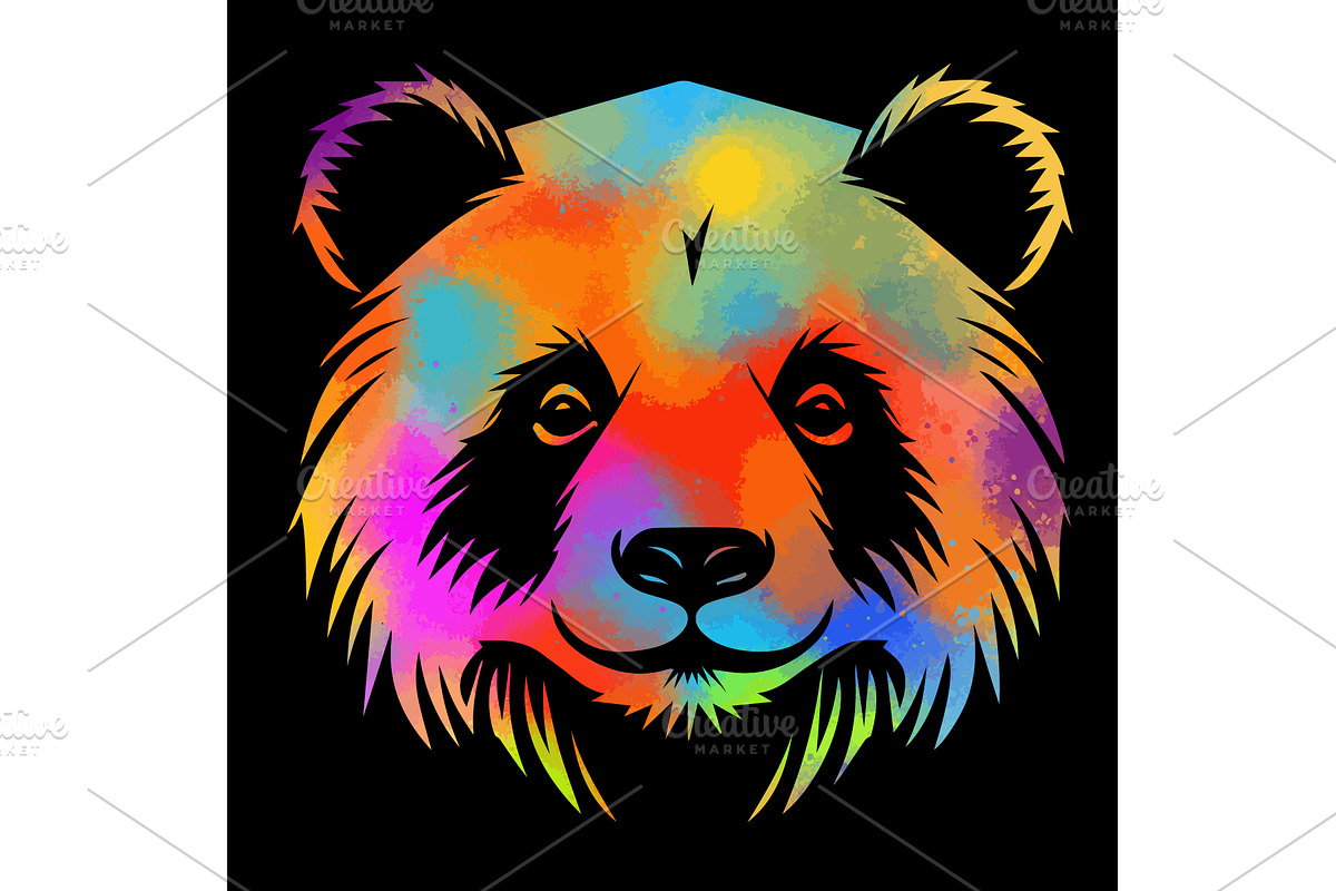 Panda colored head on black, an Animal Illustration by Nenahliadava Design