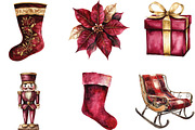 Elegant Burgundy Christmas Clipart, an Illustration by CraftArtStudio (Thumbnail 3 of 6)