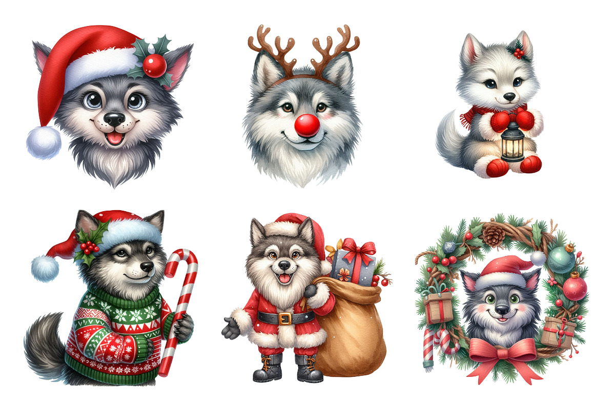 Funny Christmas Wolf Clipart, an Illustration by Design Market (Photo 4 of 4)