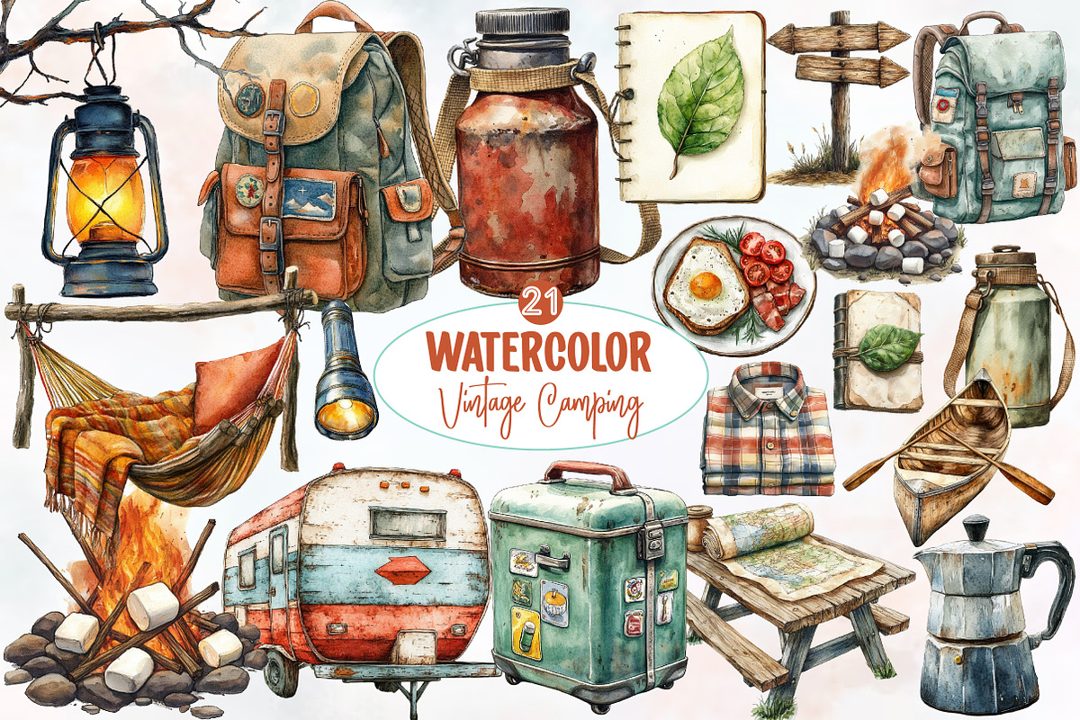 Vintage Camping Sublimation Clipart, an Illustration by Designworld (Photo 1 of 6)