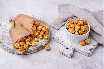 Salted caramel popcorn in bowl, a Food & Drink Photo by Yulia Furman
