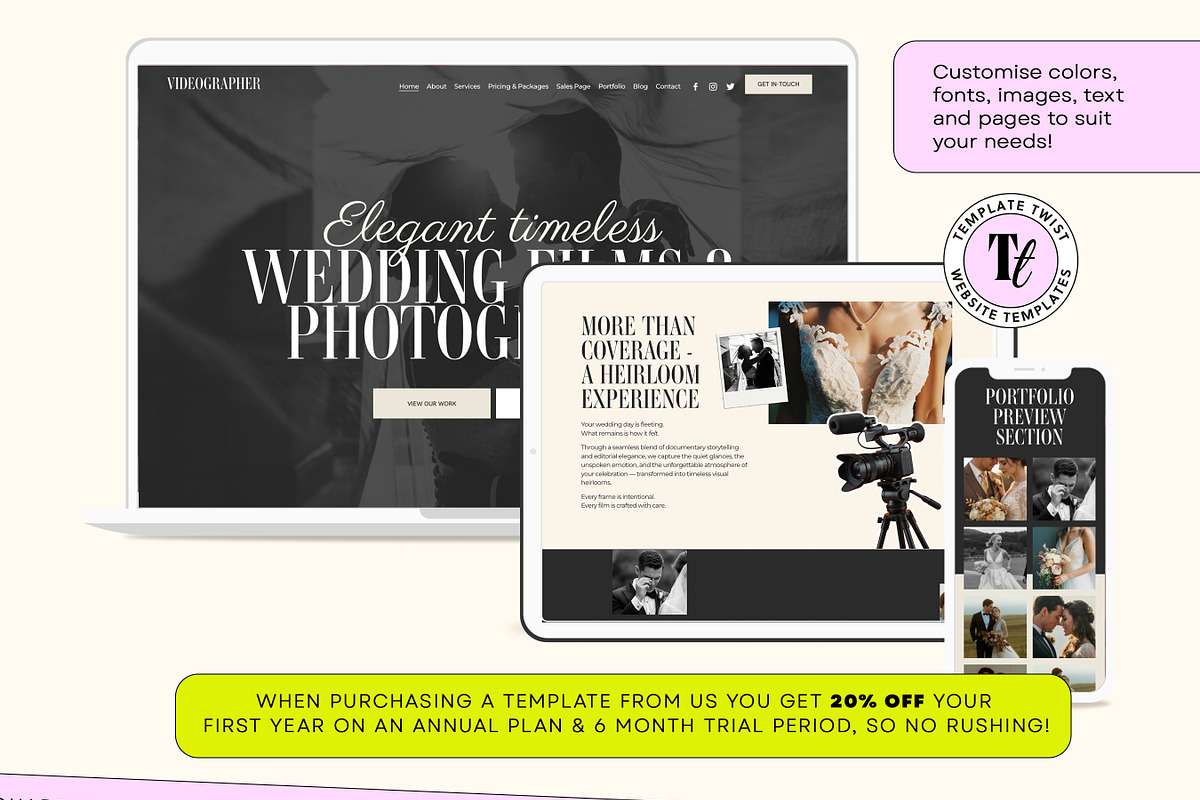 Wedding Videographer Website, a Squarespace Template by Template Twist Shop (Photo 7 of 10)