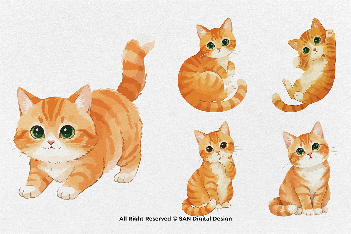 15 Bundle Watercolor Orange Kitten, an Animal Illustration by Morspective (Photo 5 of 8)