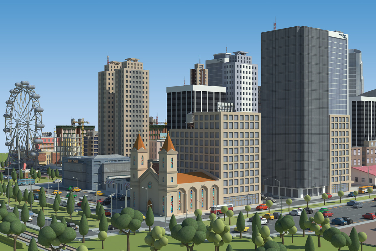 Realistic Lowpoly Simple City VR/AR, an Environmental 3D Model by NOMODOL (Photo 3 of 59)
