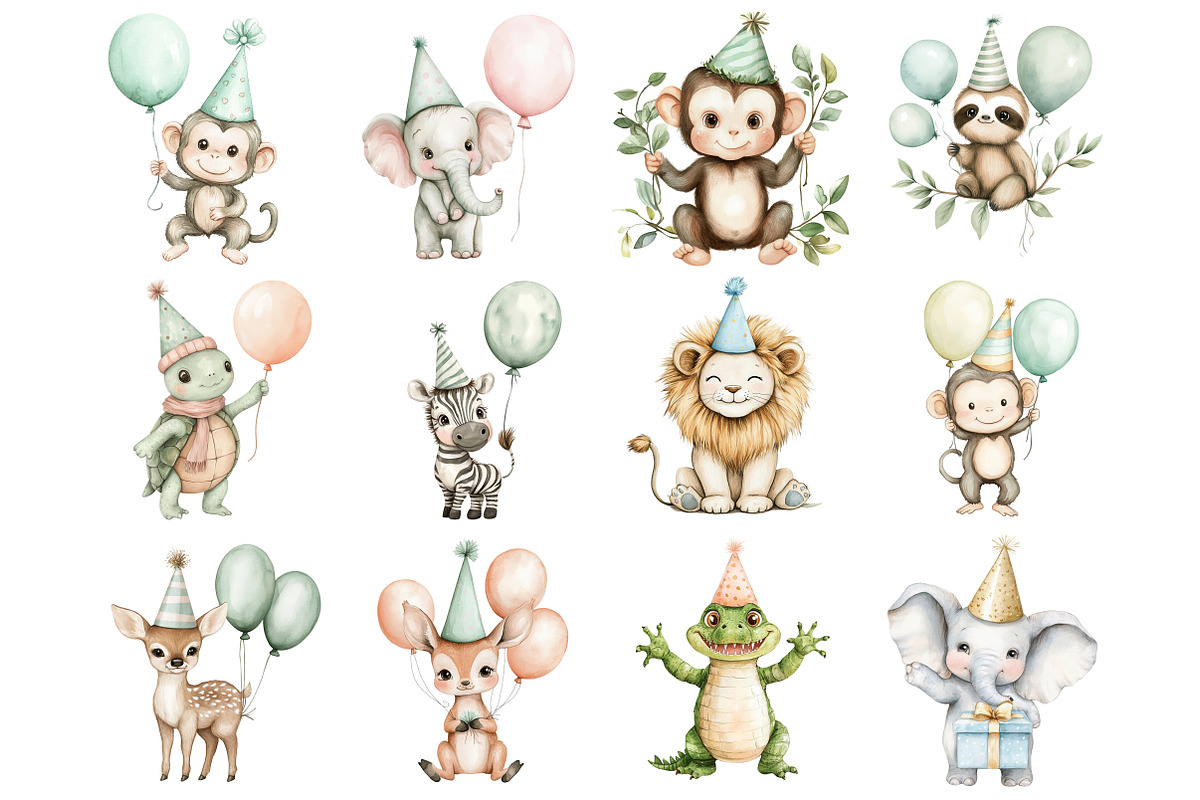 Watercolor Safari Birthday Clipart, a Seasonal Illustration by CitraGraphics (Photo 2 of 3)