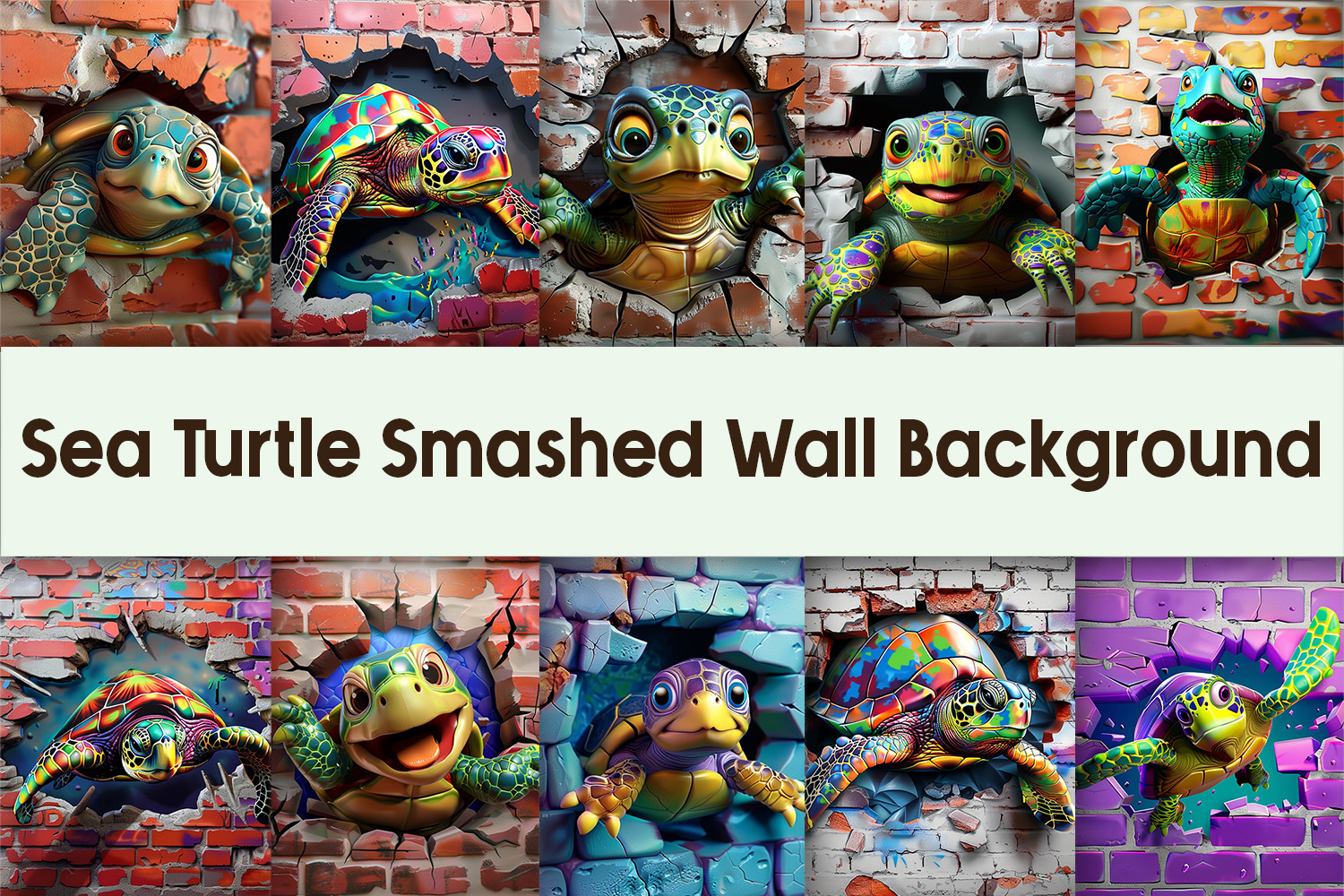 Sea Turtle Smashed Wall Background, a Background Graphic by AdriOP