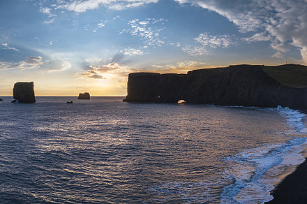 Picturesque autumn evening view Dyrholaey Cape, beach and  rock, a Nature Photo by YuriyB