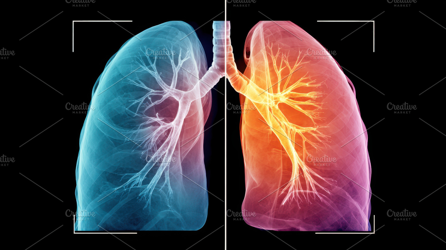 Illustration of human lungs in contrasting colors, a Health & Medical Photo by AlyaAnd