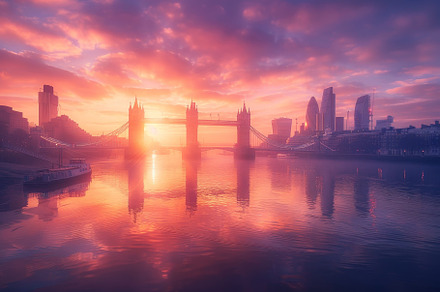 The River Thames reflects a stunning, a Photo by Tanuart