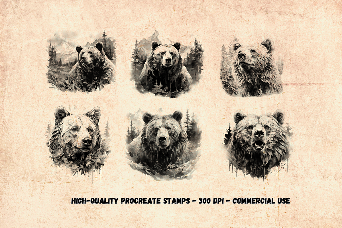 110 Bear Tattoo Stamps For Procreate, a Brush Add-On by Torus1 (Photo 5 of 9)