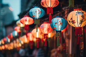 Dusk lit by colorful lanterns, a Photo by Beautiful things