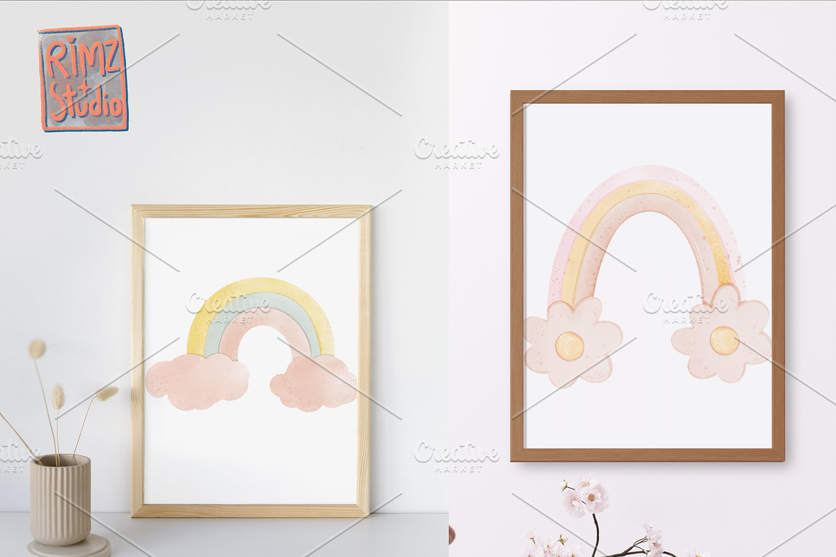 Watercolor Sunshine Rainbow Clipart, an Illustration by RimzStudio (Photo 2 of 7)