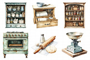 Watercolor Vintage Kitchen Clipart, an Illustration by Daily.Designs (Thumbnail 7 of 7)