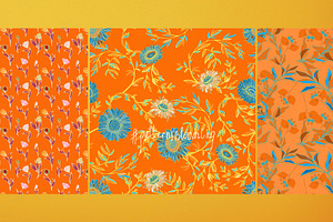 Orange Floral Seamless Vector Pack