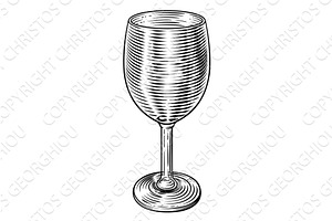 Empty Wine Glass Vintage Woodcut, a Food Illustration by Christos Georghiou