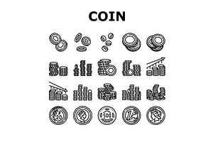 coin gold money cash bank icons set, a Finance Illustration by pikepicture