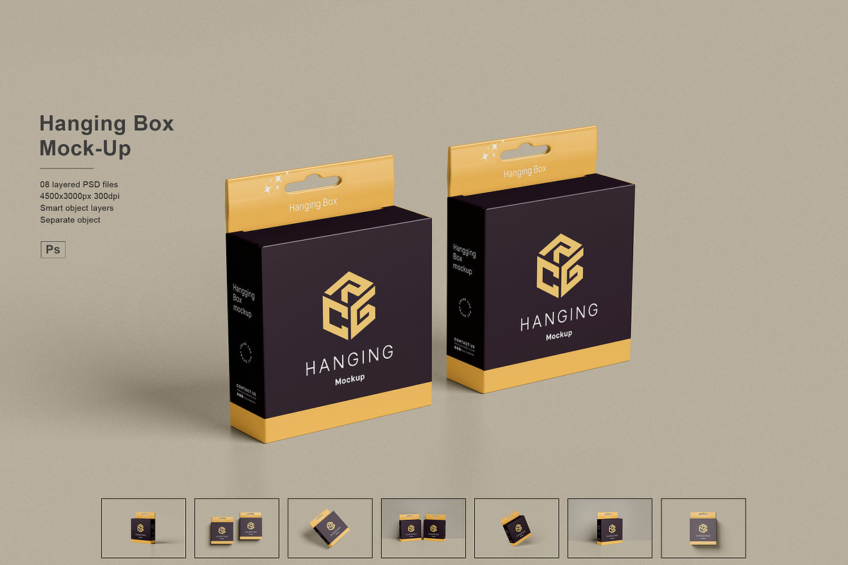 Hanging Box Mockup, a Packaging Mockup by Pexelcorner (Photo 1 of 9)