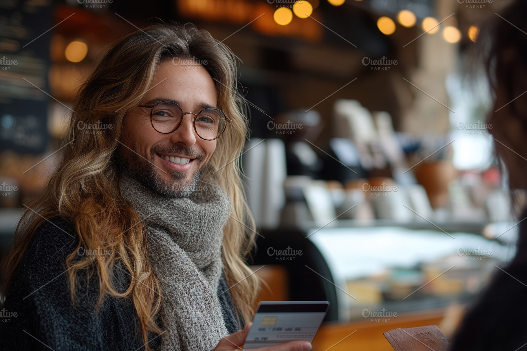 Man with long hair and glasses smile, a Photo by Tanuart