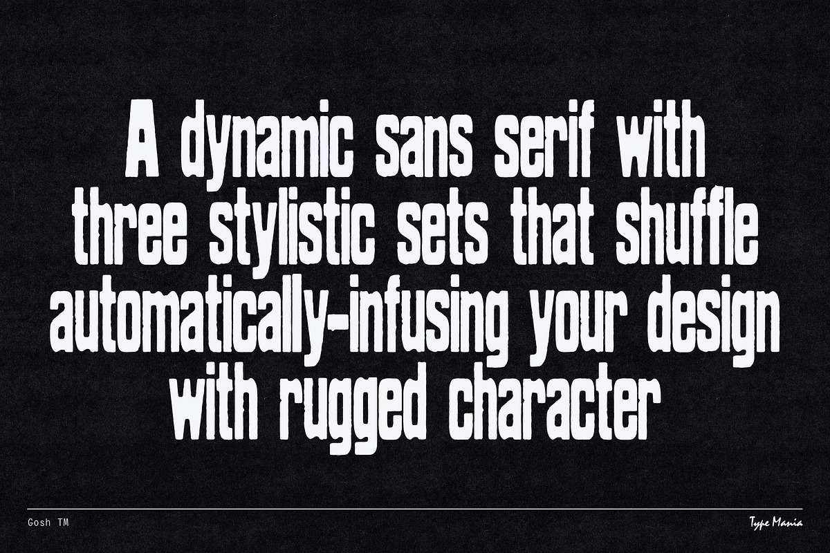 Gosh TM – Soulful Dynamic Typeface, a Sans Serif Font by Type Mania (Photo 2 of 11)