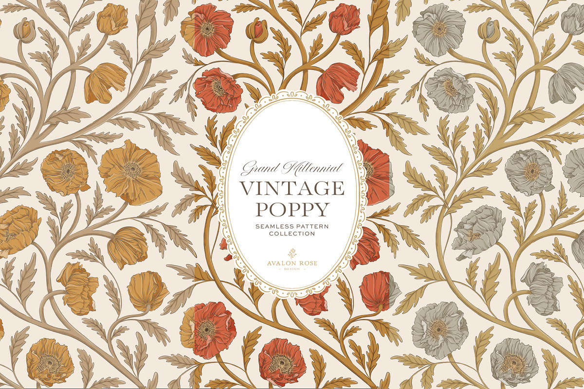 Vintage Poppy Floral Patterns, a Pattern Graphic by Eclectic Anthology (Photo 1 of 13)