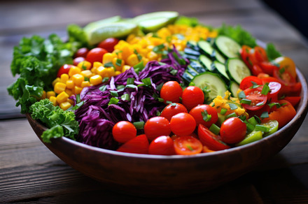 Vegetable salad in a bowl on a woode, a Photo by Iftikhar Alam