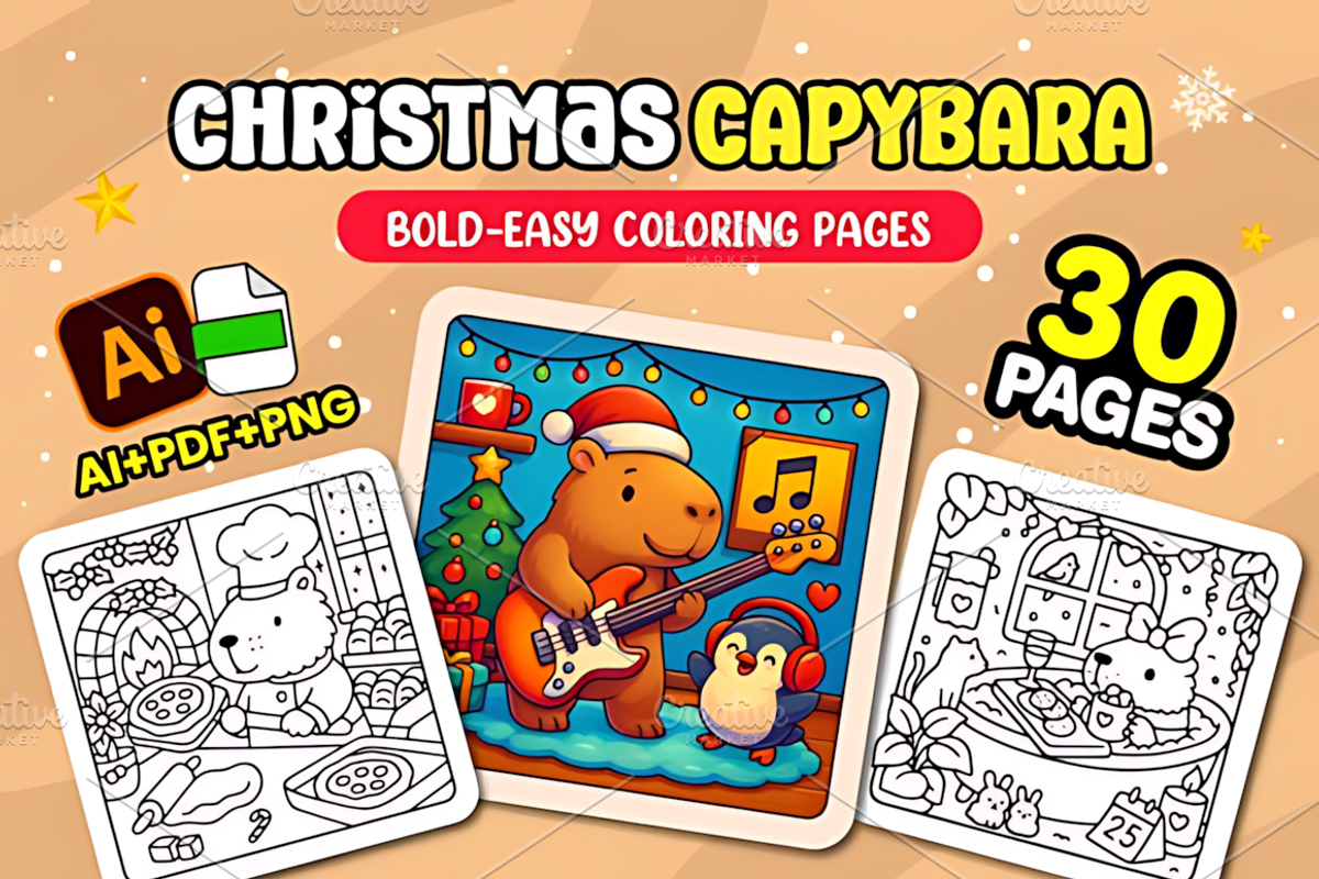 Christmas Capybara Cozy Coloring, a Seasonal Illustration by Coco Bloom (Photo 1 of 4)