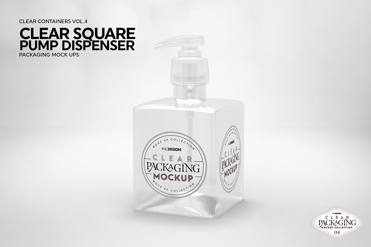 Clear Square Pump Dispenser Mockup, a Cups & Container Mockup by INCDesign (Photo 2 of 8)