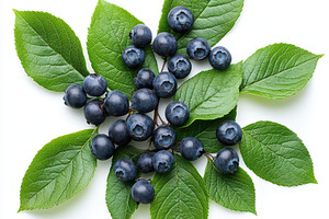 Fresh Blueberries on Green Leaves Na, a Food & Drink Photo by Pixeness Studio