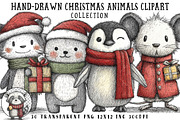 Hand-Drawn Christmas Animals Clipart, an Illustration by OK Design (Thumbnail 1 of 6)