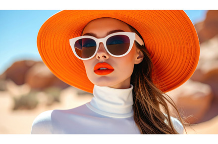 Fashionable woman with bold orange