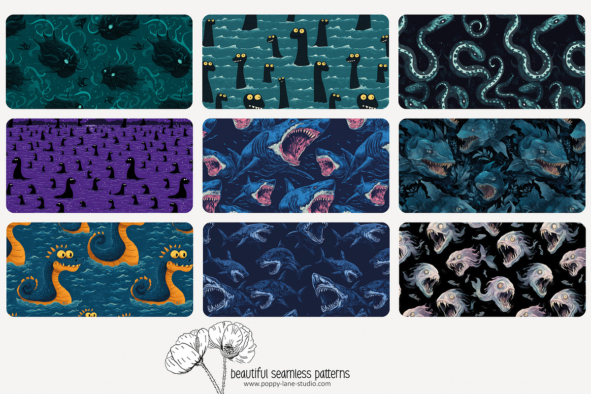 70 sea monster seamless pattern, a Pattern Graphic by Poppy Lane Studio (Photo 2 of 10)